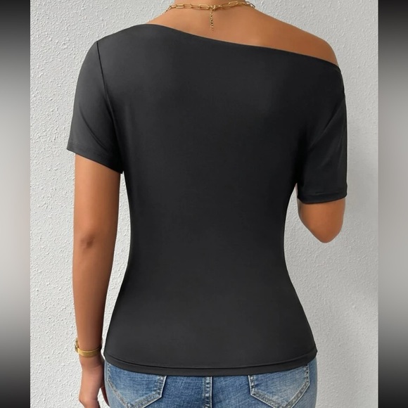Boho black off shoulder ruched top - Picture 3 of 12